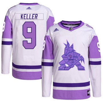 Authentic Adidas Men's Clayton Keller Arizona Coyotes Hockey Fights Cancer Primegreen Jersey - White/Purple