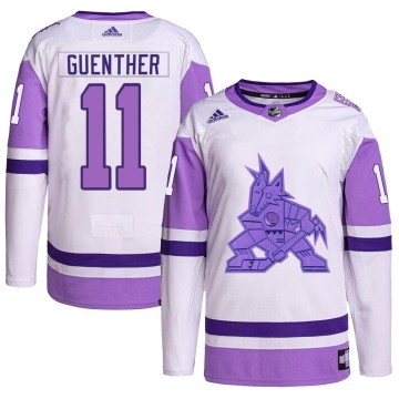 Authentic Adidas Men's Dylan Guenther Arizona Coyotes Hockey Fights Cancer Primegreen Jersey - White/Purple