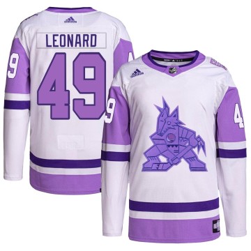Authentic Adidas Men's John Leonard Arizona Coyotes Hockey Fights Cancer Primegreen Jersey - White/Purple