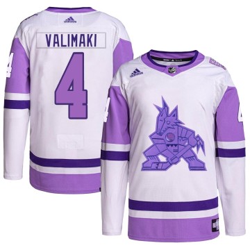 Authentic Adidas Men's Juuso Valimaki Arizona Coyotes Hockey Fights Cancer Primegreen Jersey - White/Purple