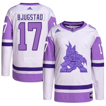 Authentic Adidas Men's Nick Bjugstad Arizona Coyotes Hockey Fights Cancer Primegreen Jersey - White/Purple