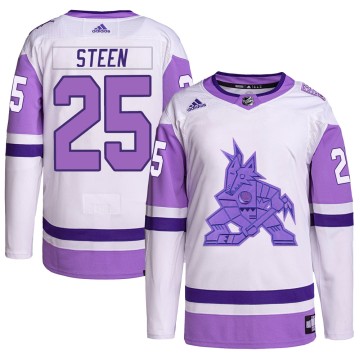 Authentic Adidas Men's Thomas Steen Arizona Coyotes Hockey Fights Cancer Primegreen Jersey - White/Purple