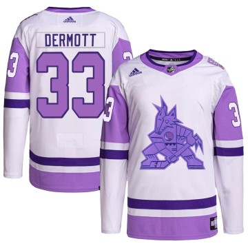 Authentic Adidas Men's Travis Dermott Arizona Coyotes Hockey Fights Cancer Primegreen Jersey - White/Purple