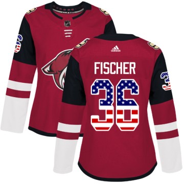 Authentic Adidas Women's Christian Fischer Arizona Coyotes USA Flag Fashion Jersey - Red