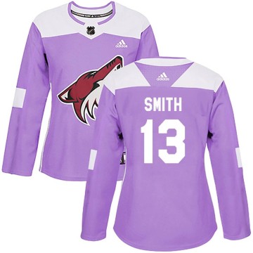 Authentic Adidas Women's Nathan Smith Arizona Coyotes Fights Cancer Practice Jersey - Purple