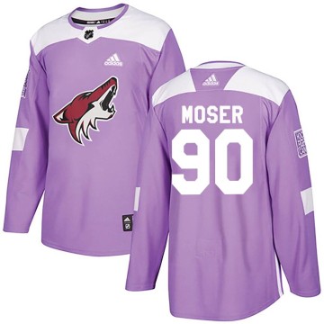 Authentic Adidas Youth J.J. Moser Arizona Coyotes Fights Cancer Practice Jersey - Purple