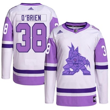 Authentic Adidas Youth Liam O'Brien Arizona Coyotes Hockey Fights Cancer Primegreen Jersey - White/Purple