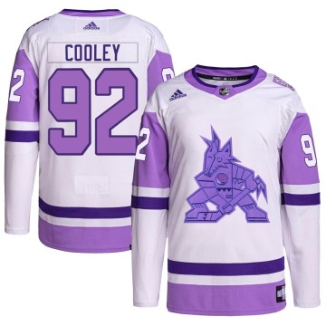 Authentic Adidas Youth Logan Cooley Arizona Coyotes Hockey Fights Cancer Primegreen Jersey - White/Purple