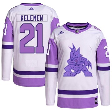 Authentic Adidas Youth Milos Kelemen Arizona Coyotes Hockey Fights Cancer Primegreen Jersey - White/Purple