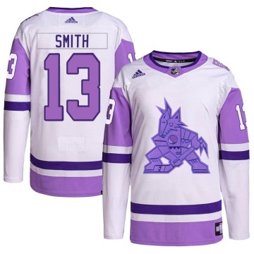 Authentic Adidas Youth Nathan Smith Arizona Coyotes Hockey Fights Cancer Primegreen Jersey - White/Purple