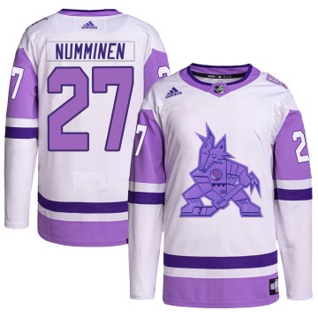 Authentic Adidas Youth Teppo Numminen Arizona Coyotes Hockey Fights Cancer Primegreen Jersey - White/Purple
