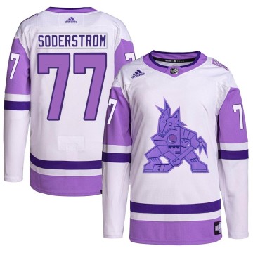 Authentic Adidas Youth Victor Soderstrom Arizona Coyotes Hockey Fights Cancer Primegreen Jersey - White/Purple